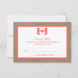 Die Coral Seepferd Burlap Beach Wedding Collection RSVP Karte