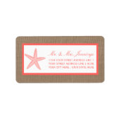 Die Coral Starfish Burlap Beach Wedding Collection Adressaufkleber (Vorne)