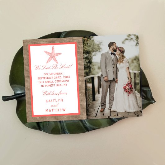 Die Coral Starfish Burlap Beach Wedding Collection Ankündigung