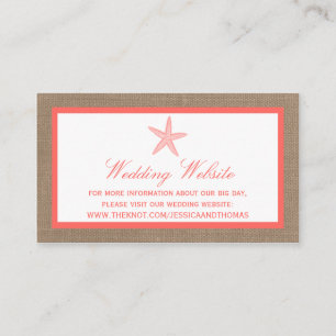 Die Coral Starfish Burlap Beach Wedding Collection Begleitkarte
