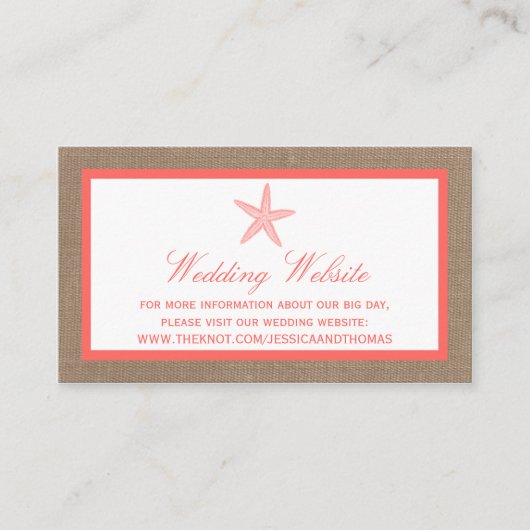 Die Coral Starfish Burlap Beach Wedding Collection Begleitkarte (Vorderseite)