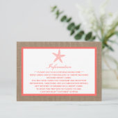 Die Coral Starfish Burlap Beach Wedding Collection Begleitkarte (Stehend Vorderseite)