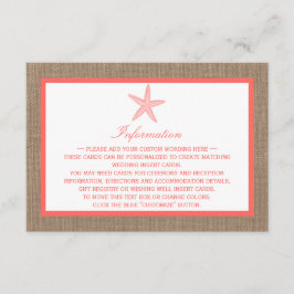 Die Coral Starfish Burlap Beach Wedding Collection Begleitkarte
