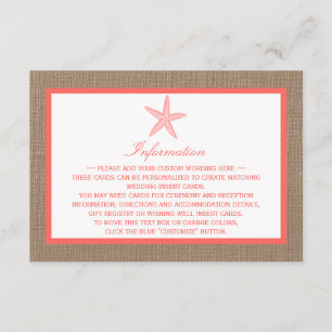 Die Coral Starfish Burlap Beach Wedding Collection Begleitkarte