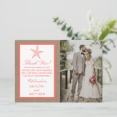 Die Coral Starfish Burlap Beach Wedding Collection Dankeskarte (Stehend Vorderseite)