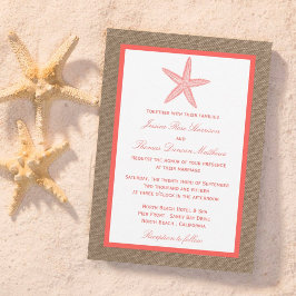 Die Coral Starfish Burlap Beach Wedding Collection Einladung