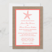 Die Coral Starfish Burlap Beach Wedding Collection Einladung (Vorderseite)