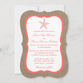 Die Coral Starfish Burlap Beach Wedding Collection Einladung (Vorderseite)