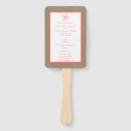 Die Coral Starfish Burlap Beach Wedding Collection Fächer (Vorderseite)