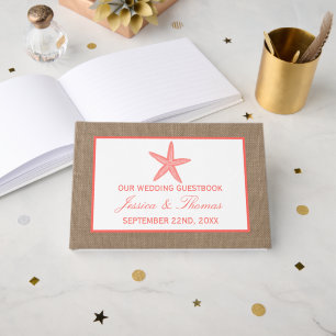 Die Coral Starfish Burlap Beach Wedding Collection Gästebuch