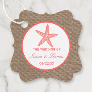 Die Coral Starfish Burlap Beach Wedding Collection Geschenkanhänger