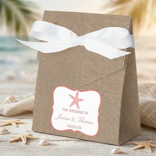 Die Coral Starfish Burlap Beach Wedding Collection Geschenkschachtel