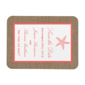 Die Coral Starfish Burlap Beach Wedding Collection Magnet (Horizontal)