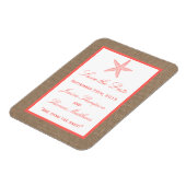 Die Coral Starfish Burlap Beach Wedding Collection Magnet (Linke Seite)