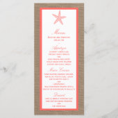 Die Coral Starfish Burlap Beach Wedding Collection Menükarte (Vorderseite)