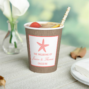 Die Coral Starfish Burlap Beach Wedding Collection Pappbecher