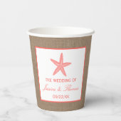 Die Coral Starfish Burlap Beach Wedding Collection Pappbecher (Rückseite)