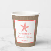 Die Coral Starfish Burlap Beach Wedding Collection Pappbecher (Vorderseite)