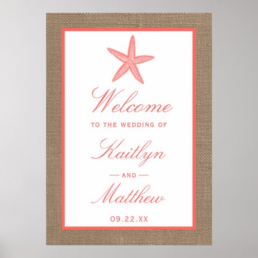 Die Coral Starfish Burlap Beach Wedding Collection Poster (Vorne)