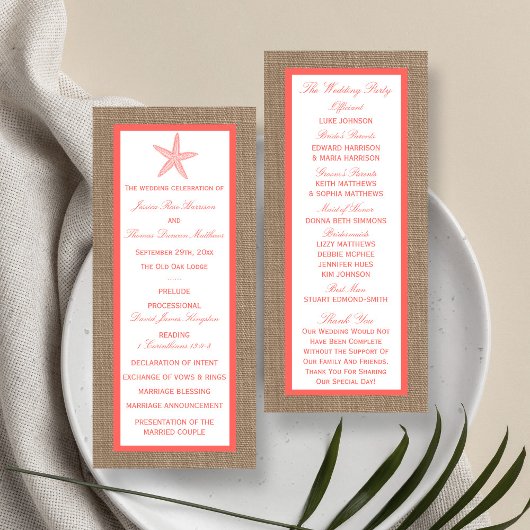 Die Coral Starfish Burlap Beach Wedding Collection Programm