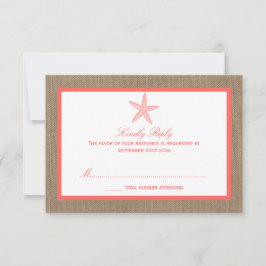 Die Coral Starfish Burlap Beach Wedding Collection RSVP Karte