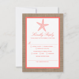 Die Coral Starfish Burlap Beach Wedding Collection RSVP Karte