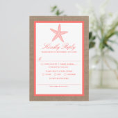 Die Coral Starfish Burlap Beach Wedding Collection RSVP Karte (Stehend Vorderseite)