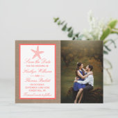 Die Coral Starfish Burlap Beach Wedding Collection Save The Date (Stehend Vorderseite)