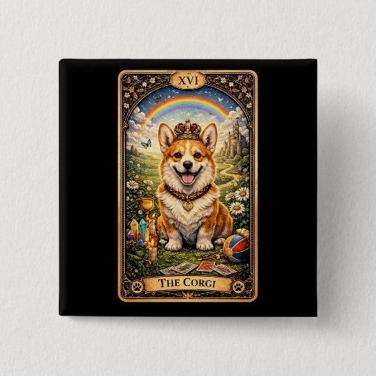 Die Corgi-Tarotkarte Button (Vorderseite)