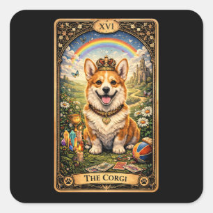 Die Corgi-Tarotkarte Quadratischer Aufkleber