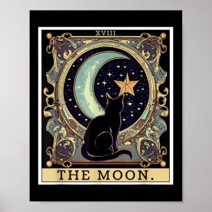 Die Cresent-Mond-Tarotkarte Vintage Schwarze Katze Poster