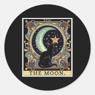 Die Cresent Moon Tarot Karte Vintage Schwarze Katz Runder Aufkleber