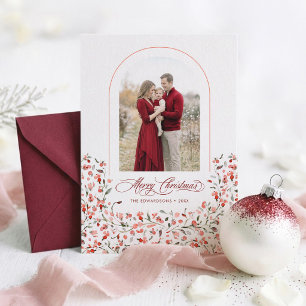 Die Crimson Berry Arch Elegante Weihnachtsfoto Feiertagskarte