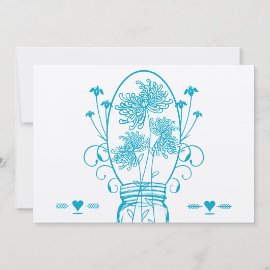 Die Cut Aqua Blue Mason Jar Wildblume Hochzeit Einladung (Rückseite)