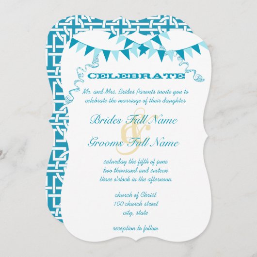Die Cut Blue Bunting Pennant Wedding Einladungen (Vorne/Hinten)