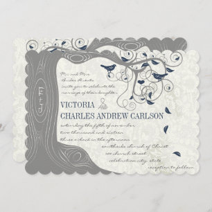 Die Cut Gray Navy Love Bird Hochzeit Einladungen