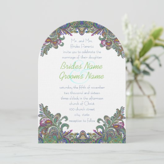 Die Cut Green Raspberry Blue Wedding Einladung (Stehend Vorderseite)