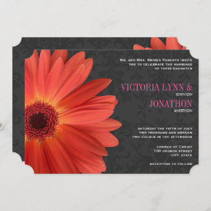 Die Cut Pink Orange Gerber Daisy Wedding Einladung