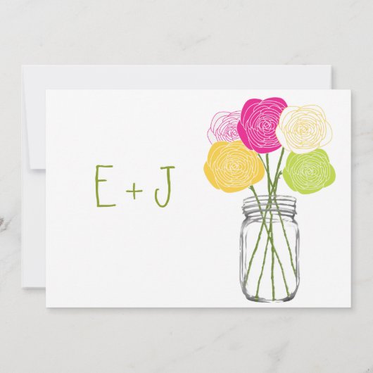 Die Cut Ranunculus Rose Limon Pink Yellow Mason Ja Einladung (Rückseite)
