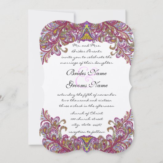 Die Cut Raspberry Paisley Wedding Einladungen (Vorderseite)