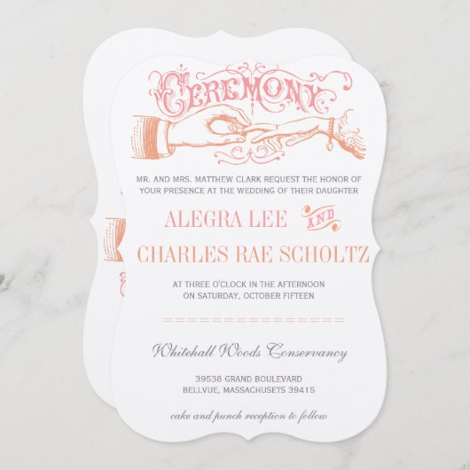 Die Cut Rose Gold Pink Coral Moderne Typografie Einladung (Vorne/Hinten)