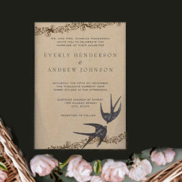 Die Cut Vintag Love Birds Navy Hochzeit Einladung