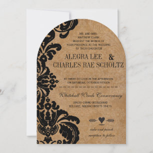 Die Cut Vintage Schwarzer Damast Hochzeit Einladung