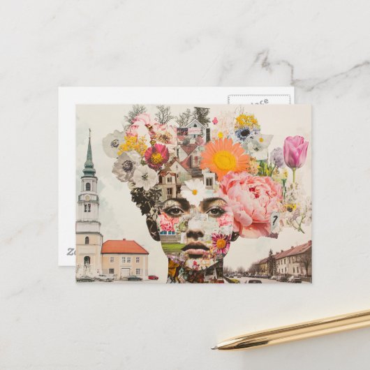 Die Dame Collage Blumen und Gebäude Postkarte (Vorderseite/Rückseite Beispiel)