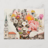 Die Dame Collage Blumen und Gebäude Postkarte (Vorderseite)