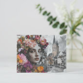 Die Dame Collage mit Blumen und Gebäuden Postkarte (Stehend Vorderseite)