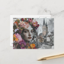 Die Dame Collage mit Blumen und Gebäuden