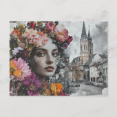 Die Dame Collage mit Blumen und Gebäuden Postkarte (Vorderseite)