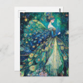 Die Dame im blauen Pfauenfantasy-Kleid Postkarte (Vorne/Hinten)