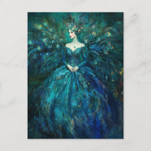 Die Dame im blauen Pfauenkleid Postkarte